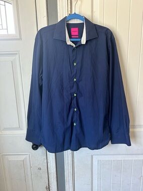 Maestro Men’s Navy Blue Button Down Shirt - Size Large - 100% Cotton